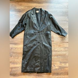 Vintage Long Black Leather Coat from Paris Sports Club. Stunning!
